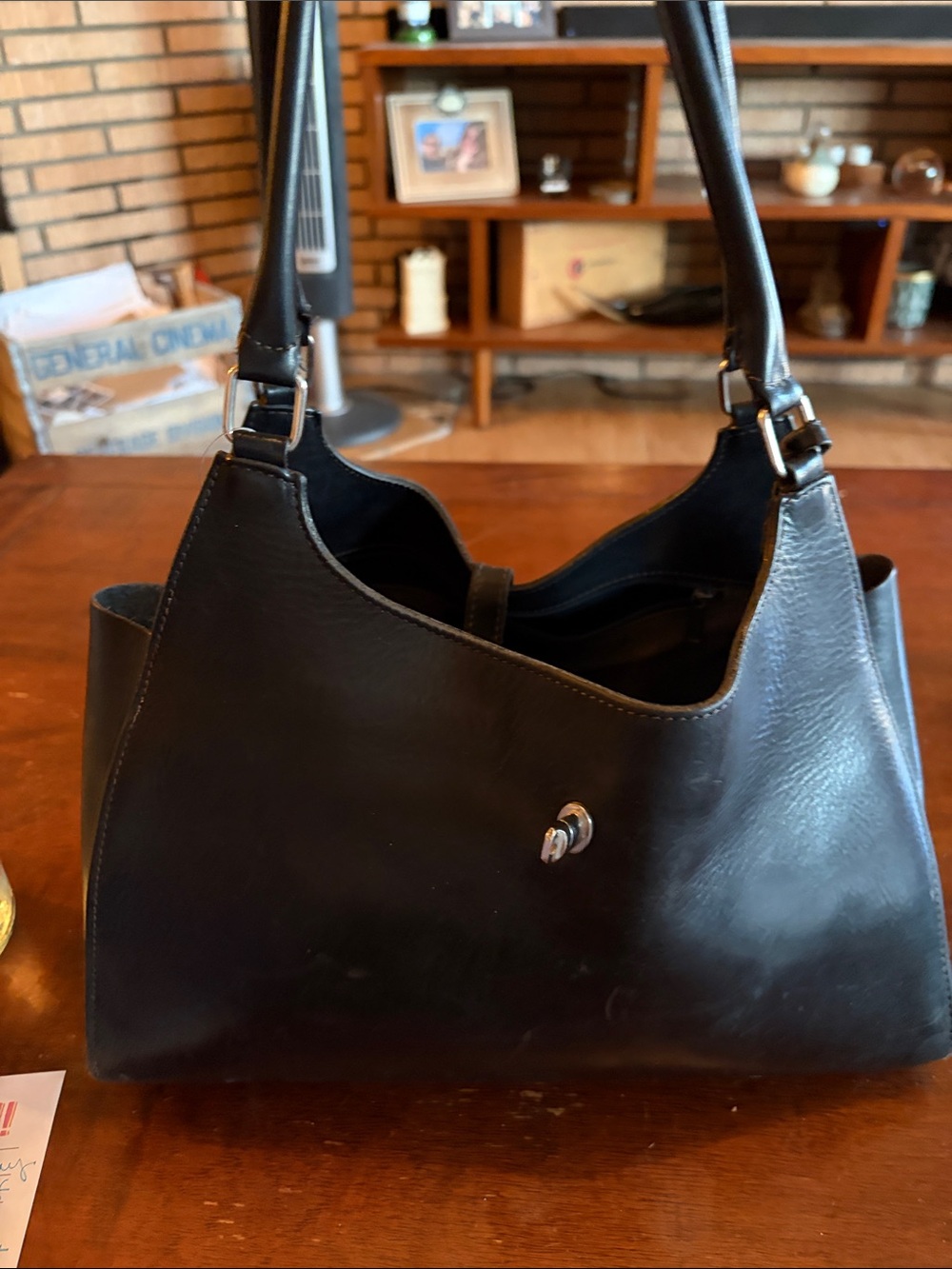Dooney & Bourke Black Leather Shoulder Bag with Silver Hardware - Picture 2 of 6